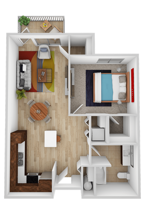Floor plan for 1 bed, 1 bath, 666 sqft